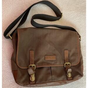 Fossil Canvas Messenger Bag Laptop Shoulder Satchel Strap Brown With pockets